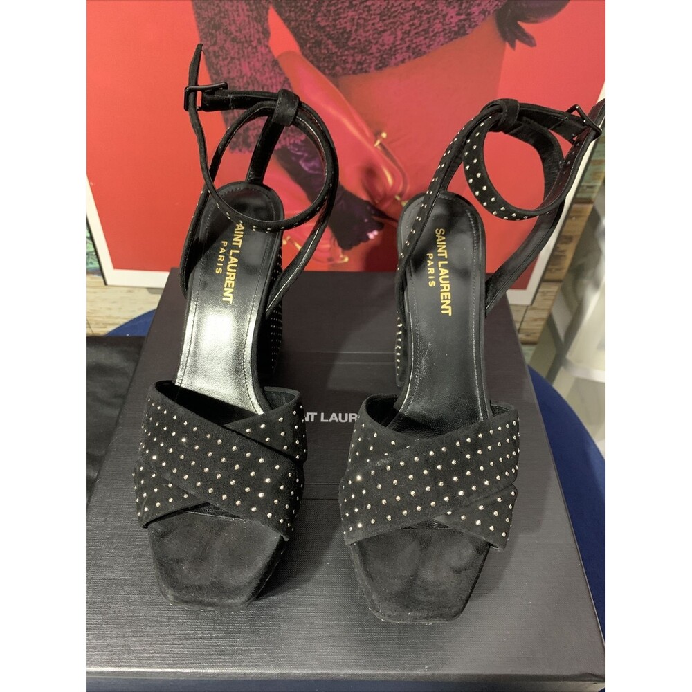 Saint Laurent WOMENS SUEDE STUDDED DRESS SANDALS Size 38 US 7.5 Retail $1095